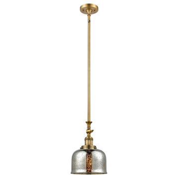 1-Light Large Bell 8" Pendant, Brushed Brass, Glass: Silver Mercury