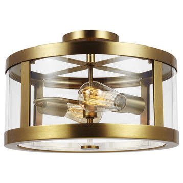 Feiss SF341BBS Two Light SemiFlush Mount Feiss Harrow Burnished Brass
