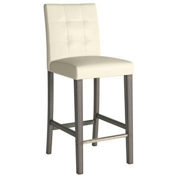 CorLiving Leila PU Fabric Bar Height Barstool with Gray Solid Wood Legs, White