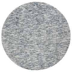 Gray, Hand Loomed Undyed Natural Wool, Modern Design Round Rug, 5