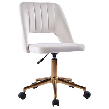 Maya Swivel Vanity Chair, White Velvet