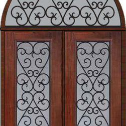 Prehung Transom Double Door 80 Fiberglass Palermo Full Lite GBG Glass - Front Doors