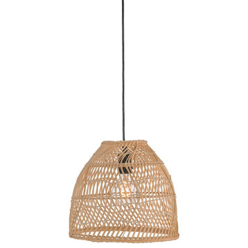 Luhu Open Weave Cane Rib Mini Bell Pendant Lamp, Natural, Small