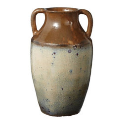 17 in. Earthenware Decorative Olive Jar in Brown and Cream - Decorative Jars And Urns
