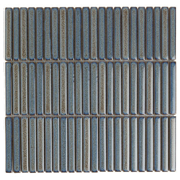 Glazed Porcelain Mosaic Sheet Sevilla 3.5"x0.5" Mini KitKat Glossy Blue Gray
