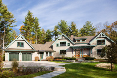 Inspiration for a large craftsman gray two-story wood house exterior remodel in Boston with a shingle roof and a gray roof