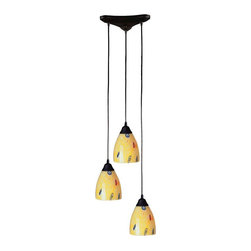 ELK Lighting - 3 Light Pendant in Dark Rust And Yellow Blaze Glass - Classico Collection - Pendant Lighting