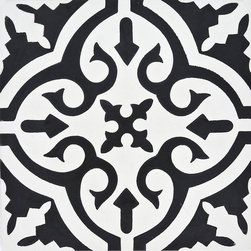 Moroccan Mosaic and Tile House - Argana Handmade Cement Tile, White/Black, Sample - Wall And Floor Tile