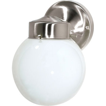 Nuvo Lighting 1-Light 6" Porch, Wall With White Globe, Brushed Nickel, SF76-705