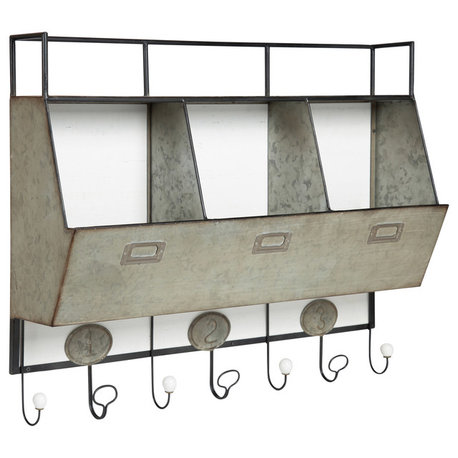 Arnica Wall Storage Pockets with Hooks, White 27x21x7
