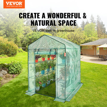 VEVOR Walk-in Greenhouse Portable Green House With Shelves 4.6 x 4.6 x 6.6 '
