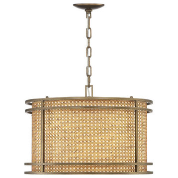 Tailor Single-Light Cane and Brass Drum Pendant Chandelier