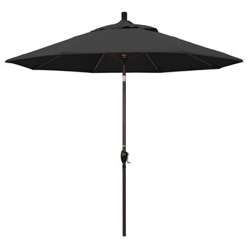 9' Bronze Push-Button Tilt Crank Aluminum Umbrella, Black Pacifica