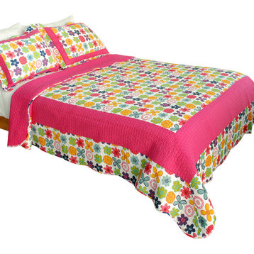 Simple Happiness 100% Cotton 3PC Patchwork Quilt Set (Full/Queen Size)