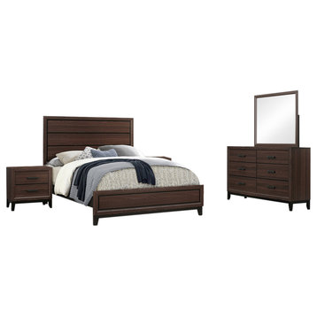 Asheville 5 Piece Bedroom Set, Queen, Brown Wood, Modern