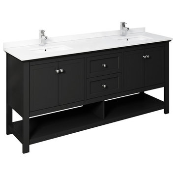 Fresca Manchester 72" Black Double Sink Cabinet, Top and Sinks