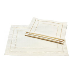 Xia Home Fashions - Handmade Double Hemstitch Easy Care Placemat, 13"x19", Ivory, Set of 4 - Placemats
