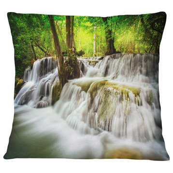 Level Five of Erawan Waterfall Landscape Printed Throw Pillow, 18"x18"