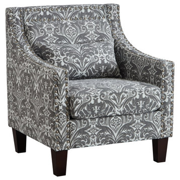 TATEUS Mid-Century Printing Accent Chair, Velvet Fabric Upholstery Club Chair, Gray