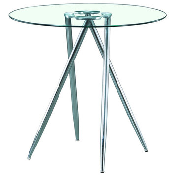 HomeRoots Chrome Metal Legs Bar Table With Round Tempered Glass Top