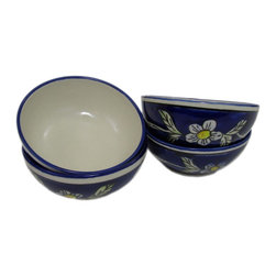 Le Souk Ceramique - Stoneware Deep Sauce/Ice Cream Bowls, Set of 4, Citronique Design - Serving And Salad Bowls
