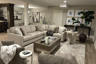 Inspiration for a transitional vinyl floor basement remodel in Chicago