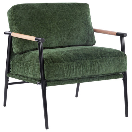 GDF Studio Modern Accent Chair With Wood Armrests & Black Metal Frame, Green