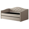 Beige Tufted Fabric Day Bed With Trundle, Twin/Single, Beige