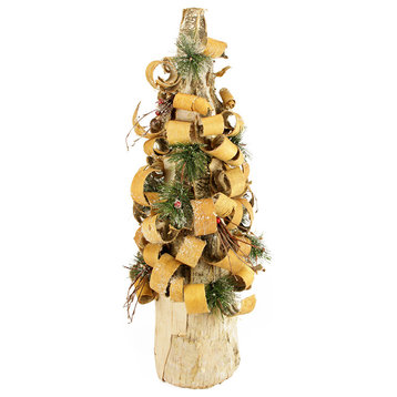 Rustic Tree Bark Inspired Flocked Table Cone Tree With Pine and Berries, 23"
