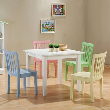 Catania Modern Wood 5-Piece Square Kids Table and Chair Set in Multi-Color
