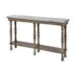 Elk Home - Rhodes Console Table - Multifunctional console table with lower storage shelf Galvanized metal top with brass nailhead trim Washed warm oak hand-painted finish Six turned post legs.