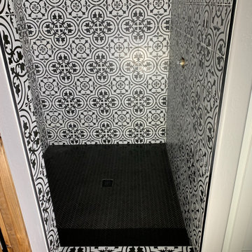 Custom Black & White Pattern Tile Shower
