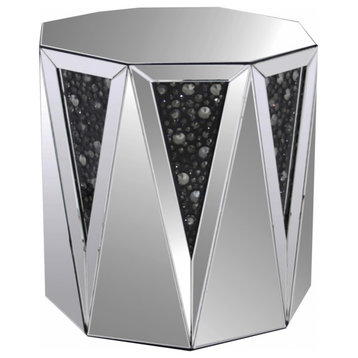 24" Silver And Faux Crystals Octagon Mirrored End Table