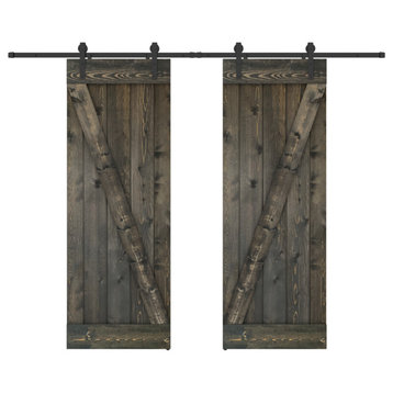 Solid wood barn door Made-In-USA with Hardware Kit(DIY), Ebony, 60x84"h