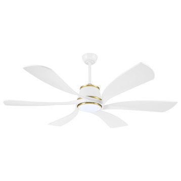 60" Solid Wood 6-Blade Smart LED Ceiling Fan With Remote and Light, Gold