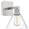 Port Nine Martini LED Wall Sconce, Brushed Steel, Clear Glass, Replaceable LED