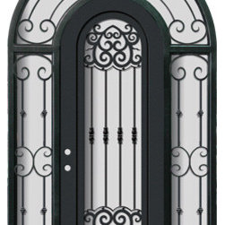 Barcelona 36x96 Forged Iron Round Top Door with Surround Transom - Front Doors