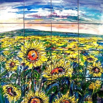 Tile Mural backsplash/Sunflowers