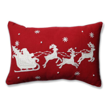 Pillow Perfect Santa Sleigh and Reindeers Red Rectangular Throw Pillow