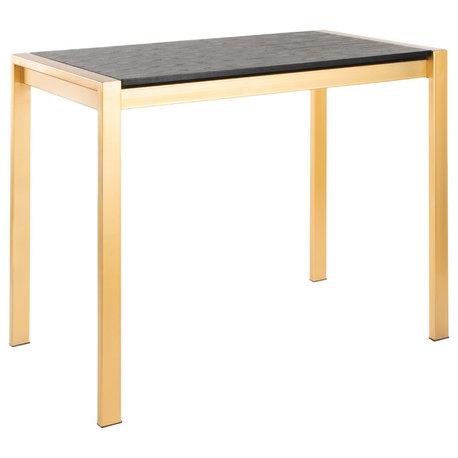 Lumisource Fuji Counter Table, Gold Metal and Black Wood Grain Top