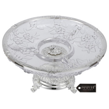 Crystal 3 Sectional Round Serving Platter With Silver Plated Pedestal Base