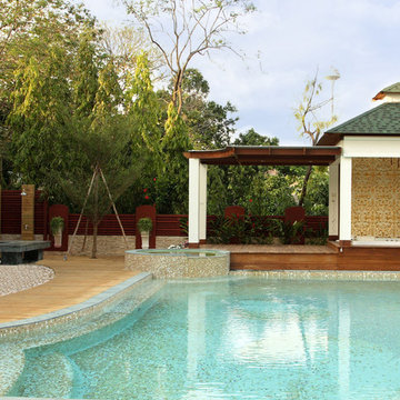 Transitional pool with custom beige gradient pool