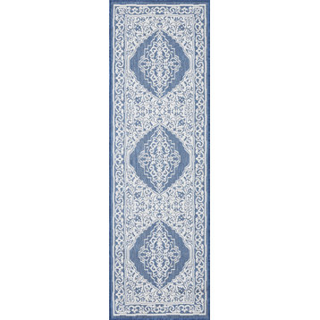 Eamon Oriental Floral Indoor Rug, Blue/Cream, 2'8"x9'11" Runner