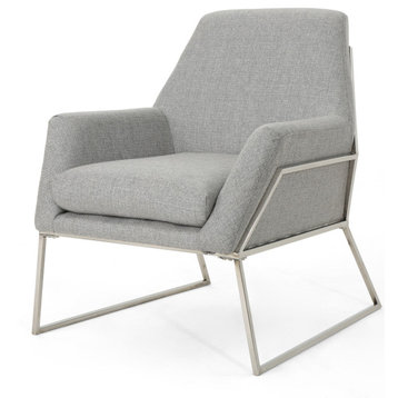 GDF Studio Zach Modern Fabric Armchair With Stainless Steel Frame, Gray