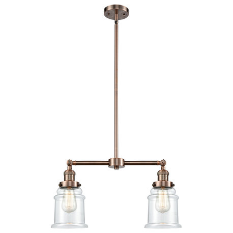 Canton 2-Light LED Chandelier, Antique Copper, Glass: Clear