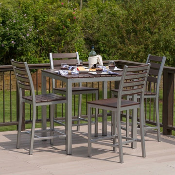 Loft Outdoor Dining Set - Gloss Silver Aluminum w/ Venetian Cocoa Premium HDPE
