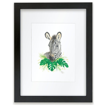 "Safari Littles" Zebra Individual Framed Print, With Mat, Black, 16"x20"