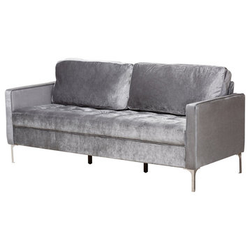 Amir Gray Velvet Fabric 3-Seater Sofa