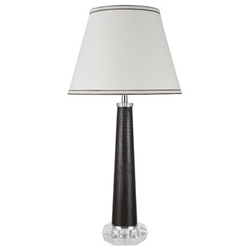 40053, 30" High Modern Table Lamp, Brown Faux Leather With Crystal Base