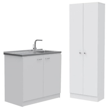 Home Square 2-Piece Set with Utility Sink with Cabinet & Storage Pantry Cabinet